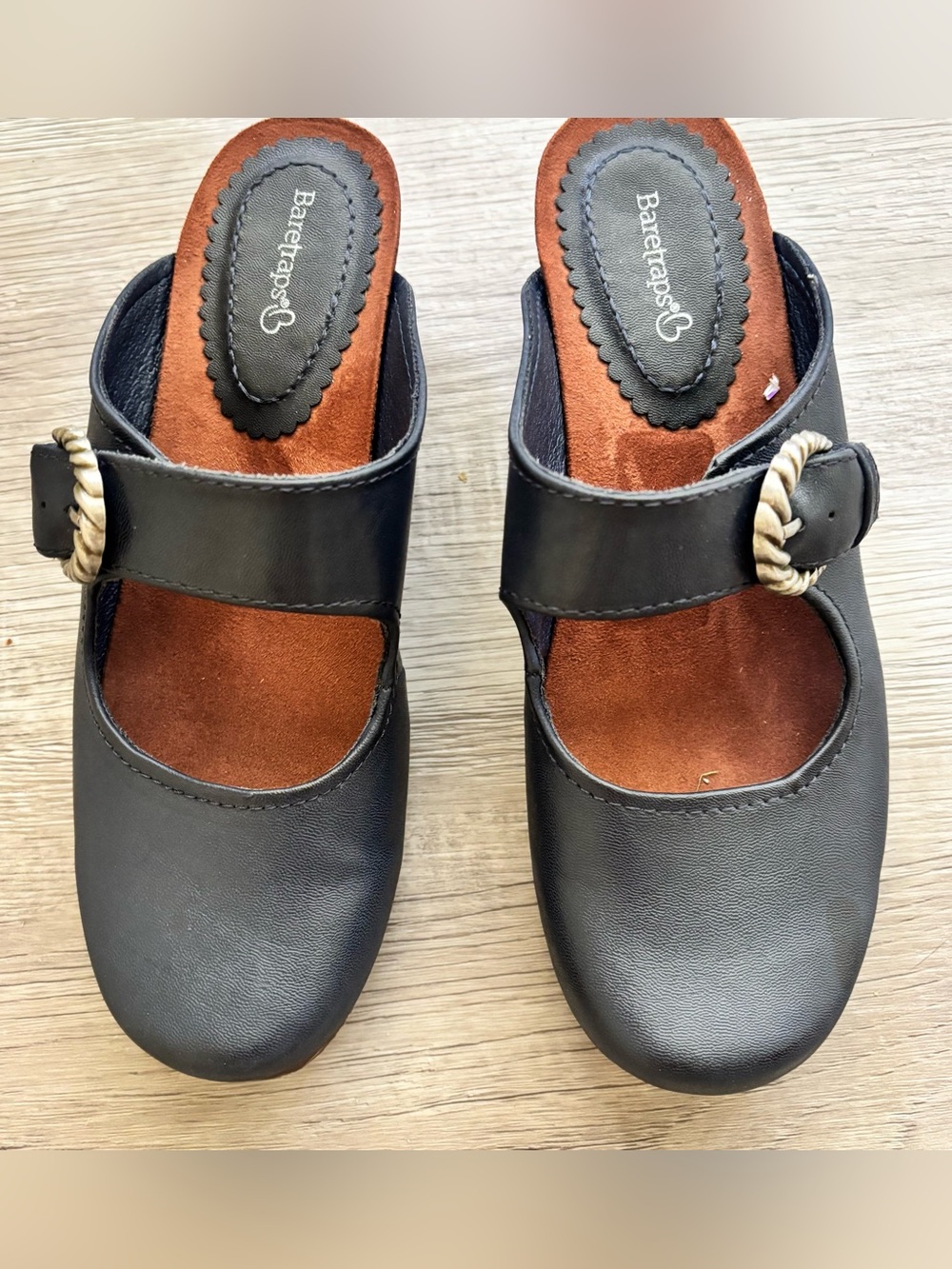 Baretraps Women's Black Luna Mary Jane Mules, decorative silver-tone buckle.8.5